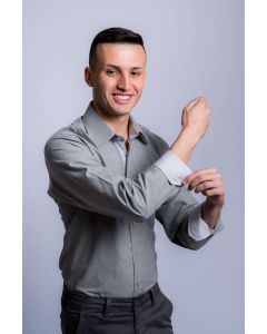 CAMISA SOCIAL MASCULINA CINZA P (12-121-10M)